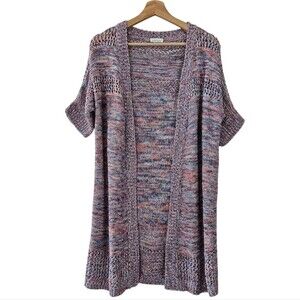 Sundance Pink And Blue Open Knit Short Sleeve Cardigan womens size Medium